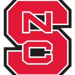 A red and black logo of the north carolina state university.