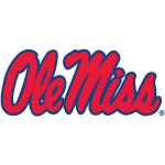 A red ole miss logo on top of a white background.