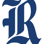 A blue letter r with the word " r " written in it.