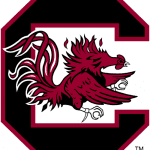 A red and black logo of the university of south carolina.