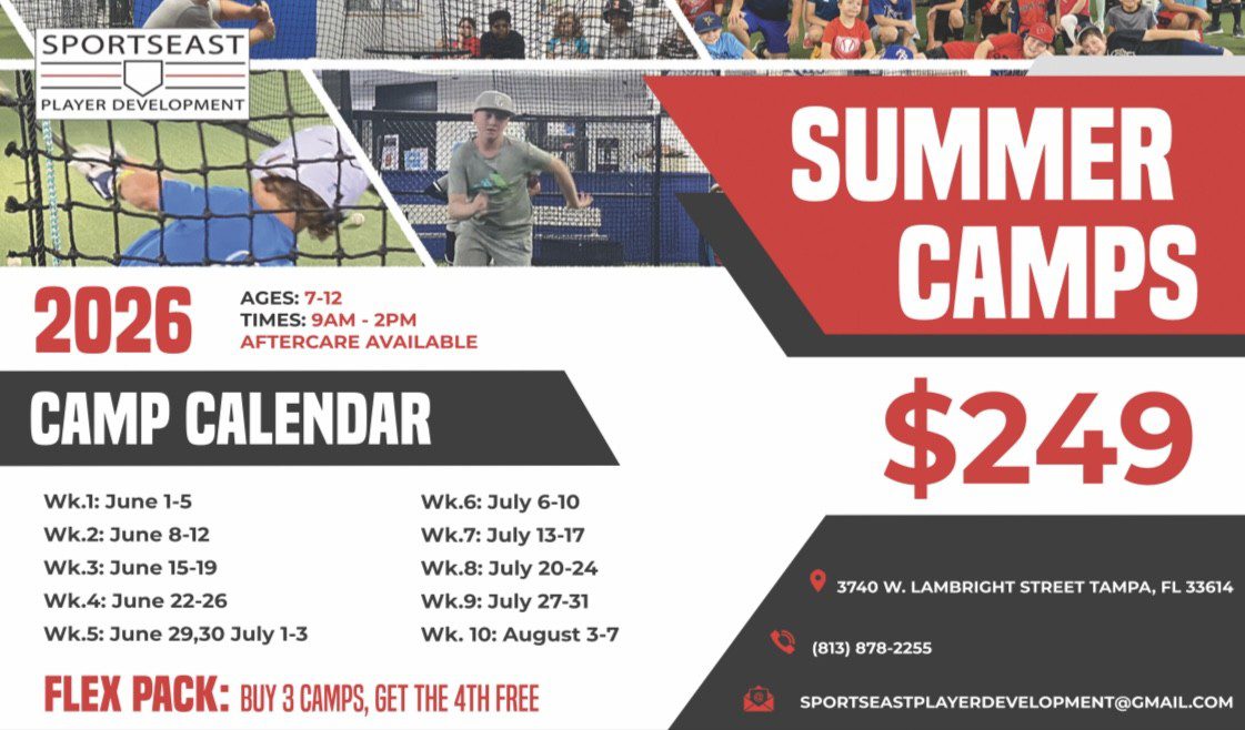 Summer sports camp flyer with early bird special.